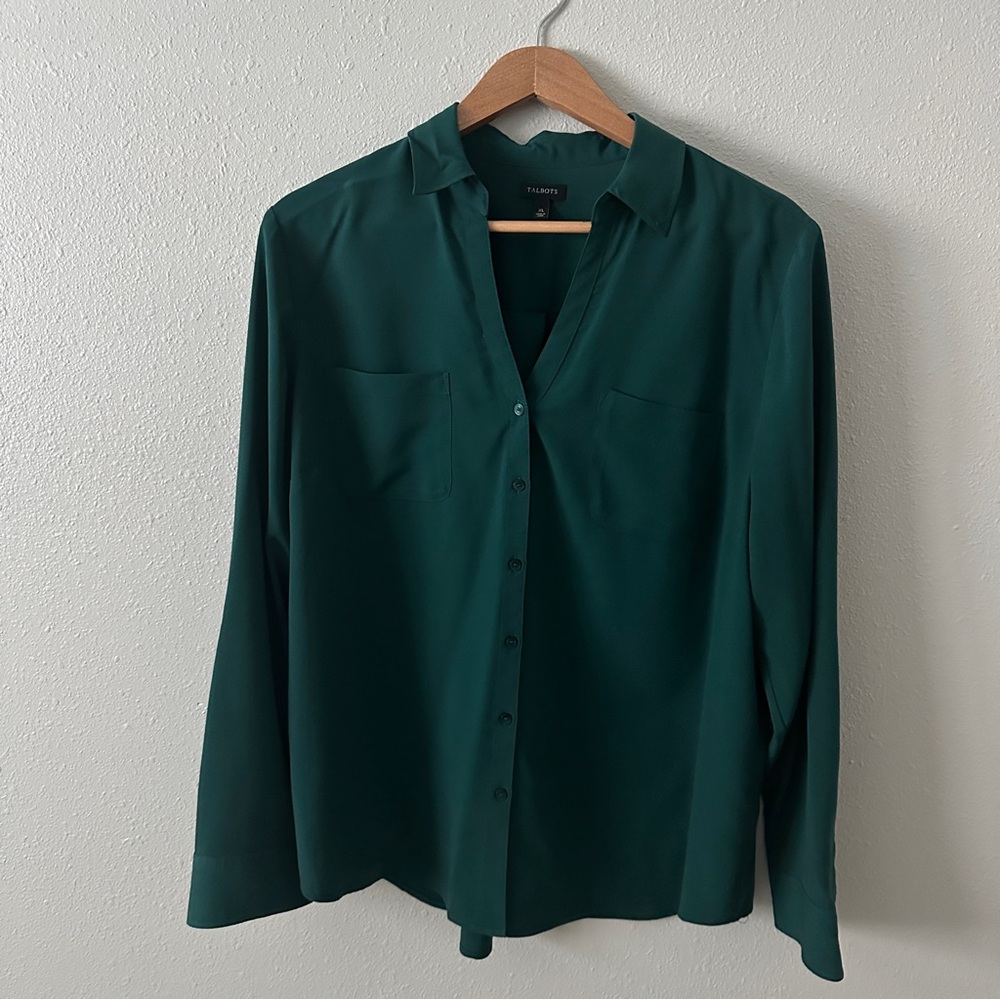 Talbots Deep Green Button-Front Blouse - image 4